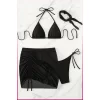 Siyah Askılı Bikini Takımı + Ayarlanabilir Büzgülü Etek – Tatil Stili