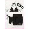 Siyah Askılı Bikini Takımı + Ayarlanabilir Büzgülü Etek – Tatil Stili