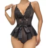 Siyah Dantel İşlemeli Kurdelalı Fantezi Tül Babydoll