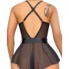 Siyah Dantel İşlemeli Kurdelalı Fantezi Tül Babydoll