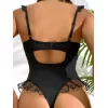 Siyah Tül İşlemeli Fantezi Body