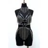 Zincirli Deri Harness, Deri Dansçı Kostüm, Choker Detaylı Deri Harness - Brf1397