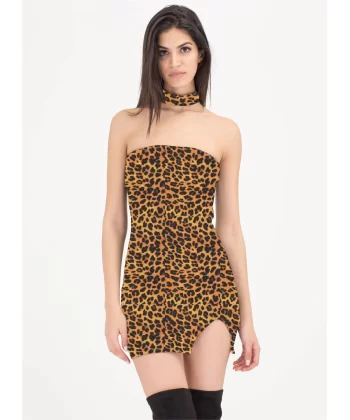 B101427 Leopar Desenli Elbise