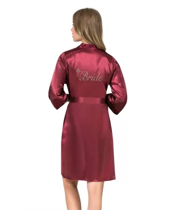 Bordo Kısa Saten Bride Sabahlık