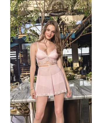 Bralet, Boxer Ve Etek Takım Pembe (brf3407)