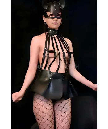 Büstiyer Ve Choker Görünümlü Şık Etek Harness - Brf998