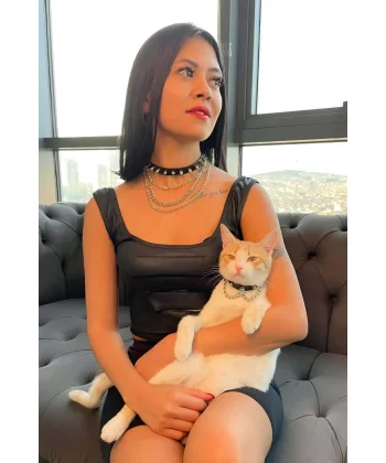 Çivi Ve Zincir Detaylı Şık Anne - Kedi Choker Set - Apft1042