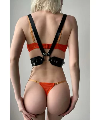 Deri Fantezi Aksesuar, Zincirli Deri Harness - Brf1018