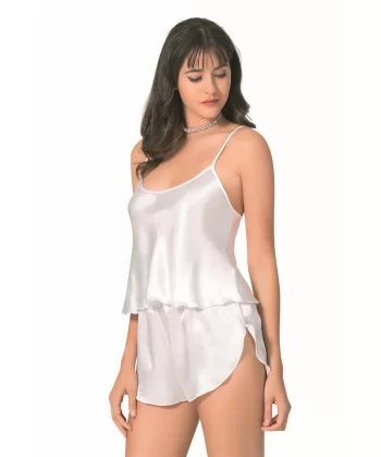 Ekru Saten Babydoll Şort Takımı