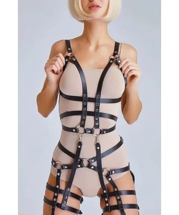 Full Body Vücudu Saran Fantezi Deri Harness - Brf502