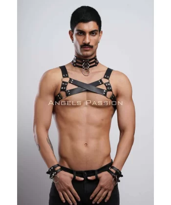 Gay Fantazi Giyim, Erkek Partywear, Tecnowear, Erkek Göğüs Harness- Brfm55