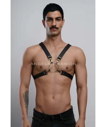 Halka Detaylı X Göğüs Erkek Harness, Gömlek Kemeri, T-shirt Kemeri, Clubwear - Brfm178