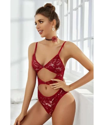 Kadın Babydoll Fantezi Harness Erotik Kıyafet 2057 Koyu Kırmızı