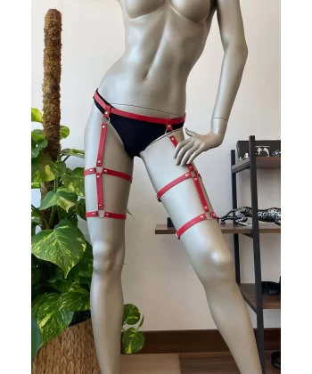 Kırmızı Deri Jartiyer Harness