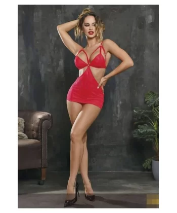 Kırmızı  Simli Likralı  Dantel Baby Doll