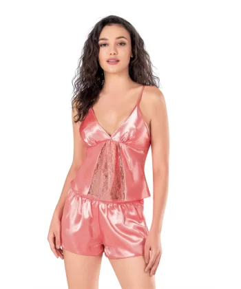 Mercan Saten Babydoll Şort Takımı