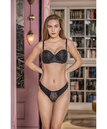 Simli Straplez Lotus Sütyen Ve Slip Külot Takım Siyah (brf31541)