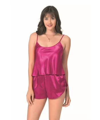 Vişne Saten Babydoll Şort Takımı