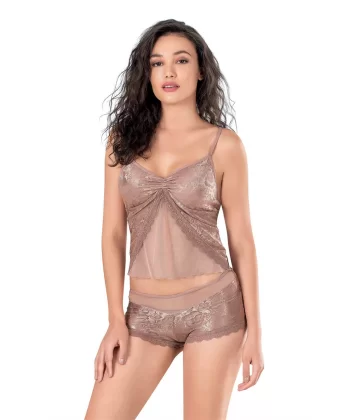 Vizon Jakarlı Babydoll Şort Takımı