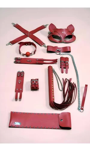 7li Fantezi Kırbaç Kelepçe Set, Kelepçe Takım, Ayak Kelepçesi, Kedi Maskesi - Brf1309