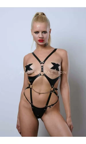 Ağ Bölgesi Açık Deri Body Harness, Deri Fantezi Giyim, Clubwear - Brf1170