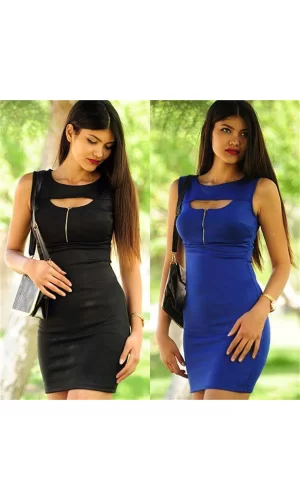 B101283 Fermuar Detaylı Mini Elbise
