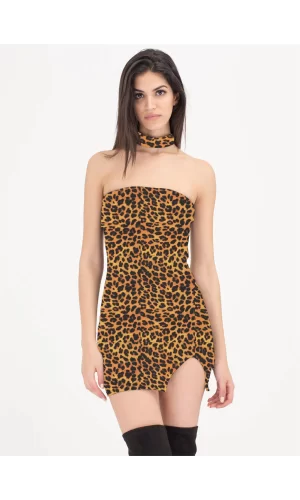 B101427 Leopar Desenli Elbise