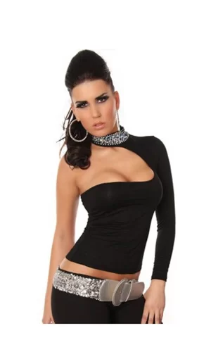 B101432 Pul Payet Aksesuarlı Bluz