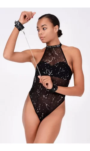 Baskılı Tül Ve Deri Bileklik Şık Babydoll  51190