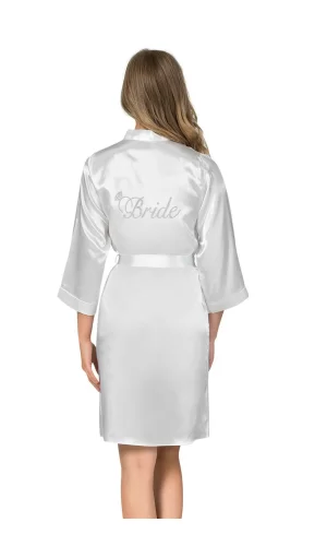 Beyaz Kısa Saten Bride Sabahlık