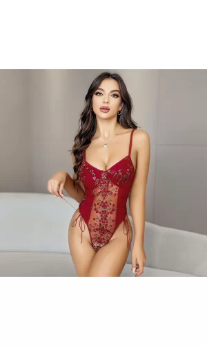 Bordo Çiçek Desenli Fantezi Mayokini