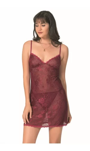 Bordo Kısa Jakarlı Gecelik