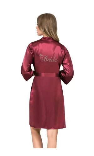 Bordo Kısa Saten Bride Sabahlık