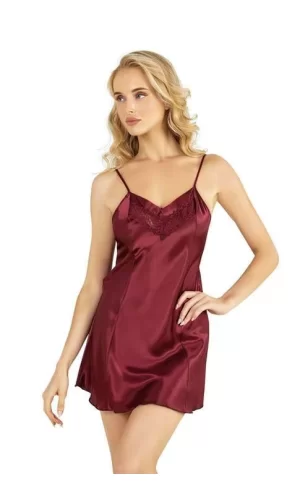 Bordo Kısa Saten Gecelik 8231