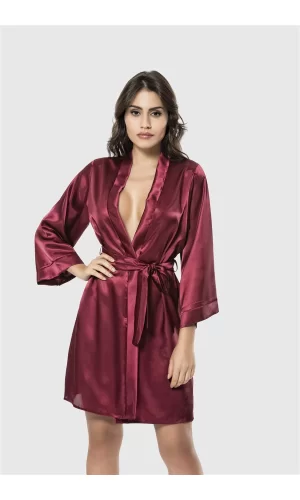 Bordo Kısa Saten Sabahlık