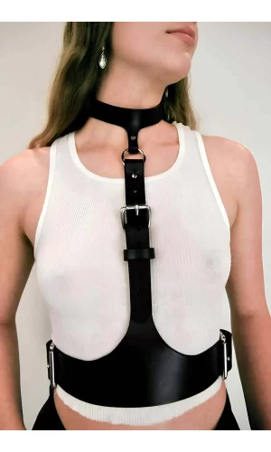 Boyun Bağlantılı Korse Kemer Harness, Kadın Deri Bel Kemeri - Apft1297