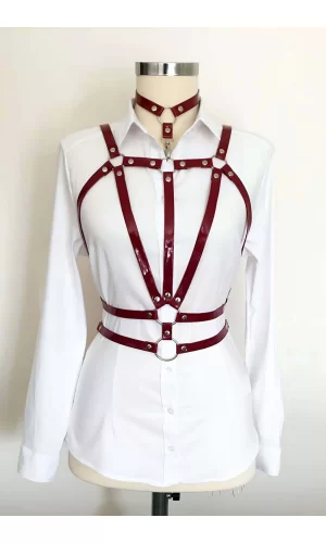Boyundan Bağlamalı Çift Sıralı Üçgen Deri Harness - Brf115