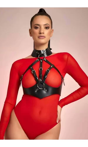 Boyundan Bağlamalı Göğsü Açık Deri Fantazi Sütyen Harness - Brf1286