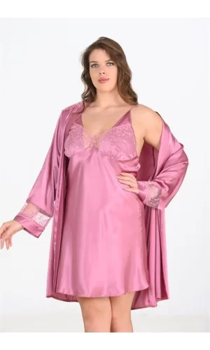 Büyük Beden 2li Gülkurusu Sabahlık Takımı Bigsize 6204