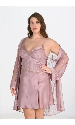 Büyük Beden 2li Vizon Sabahlık Takımı Bigsize 6205