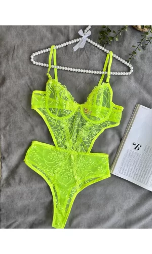 Çiçek Desenli Yeşil Bodysuit
