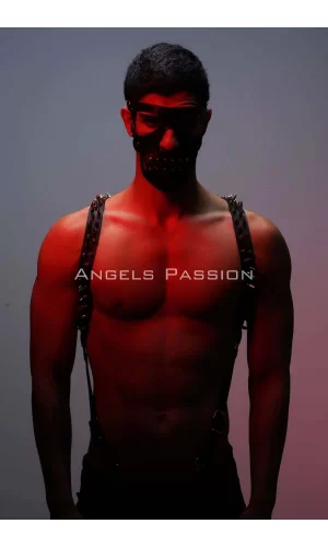 Çivi Detaylı Ve Maskeli Erkek  Harness Takım, Erkek  Clubwear, Erkek  Göğüs Harness - Brfm204