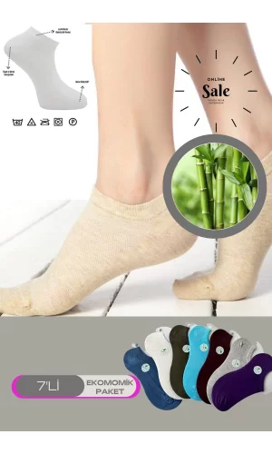 Çok Rekli 7 Li Bambu Topuk Burun Dikişsiz Takviyeli Kadın Sneakers Çorap 1005-çokrekli-7li