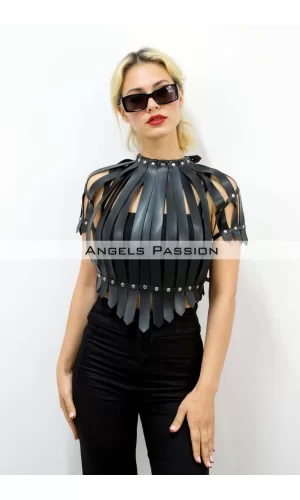 Crop Büstiyer Harness, Deri Göğüs Harness, Gömlek Üzeri Harness - Brf1257