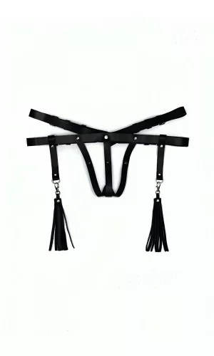 Deri İç Giyim Püsküllü Tanga Harness - Brf439