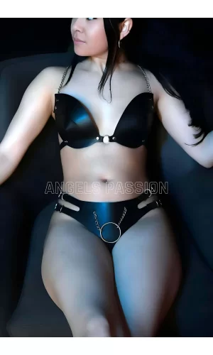Deri Seksi Sütyen Takım, Deri Fantezi İç Giyim, Zincir Detaylı Sütyen Harness Takım - Brf1223