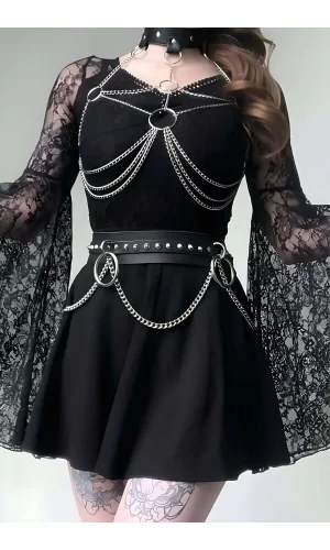 Deri Ve Zincirli Şık Harness Takım - Brf413