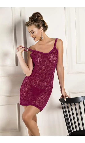 Devore Transparan Babydoll String Takım Bordo (31842)