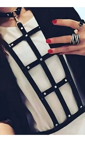 Dikdörtgen Detaylı Şık Deri Harness - Brf4