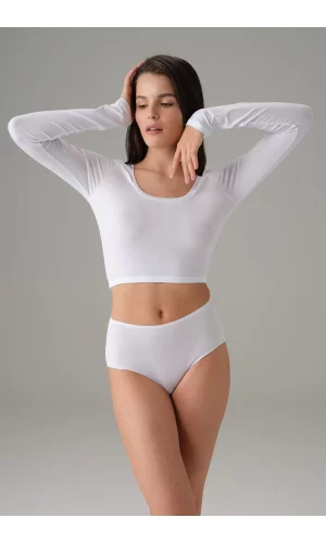 Doreanse Beyaz Kadın Basic Uzun Kol Crop T Shirt 8513